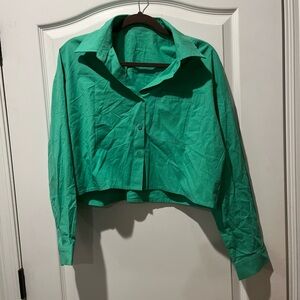 Green Cropped Button up